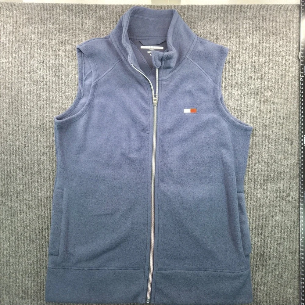 Tommy Hilfiger Sport Mens Small Blue Fleece Full Zip Vest Athleisure Mock Neck